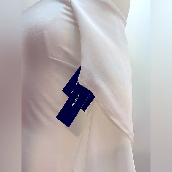 WHITE MIDI OFF THE SHOULDER DRESS WITH CHIFFON FLUTTER SLEEVES - Picture 4 of 9